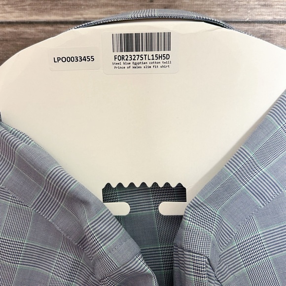 Charles Tyrwhitt White Blue Green Slim Fit French Cuff Button Up Shirt 15.5 35 - Picture 12 of 14